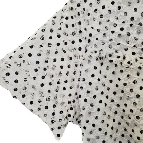 Laura Plus Polka  Dot V Neck Blouse with Lace overlay and ruffled chest … - Picture 6 of 9